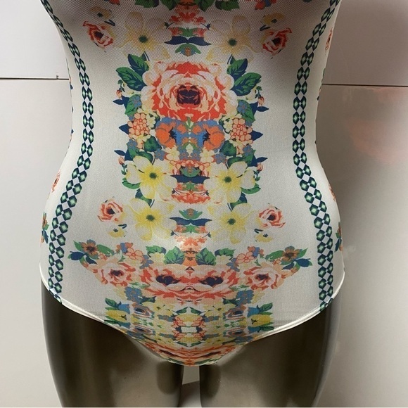 JEALOUS Tomato Floral Mesh Vibes Ruffled Layered Bodysuit Party Festival Large - Picture 3 of 15